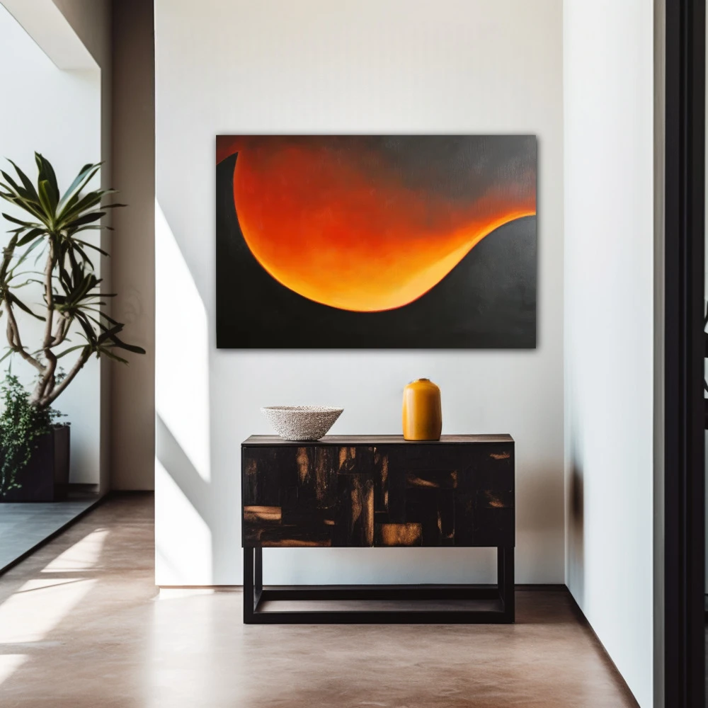 Wall Art titled: Twilight Ether in a Horizontal format with: Yellow, Orange, Black, and Red Colors; Decoration the Entryway wall