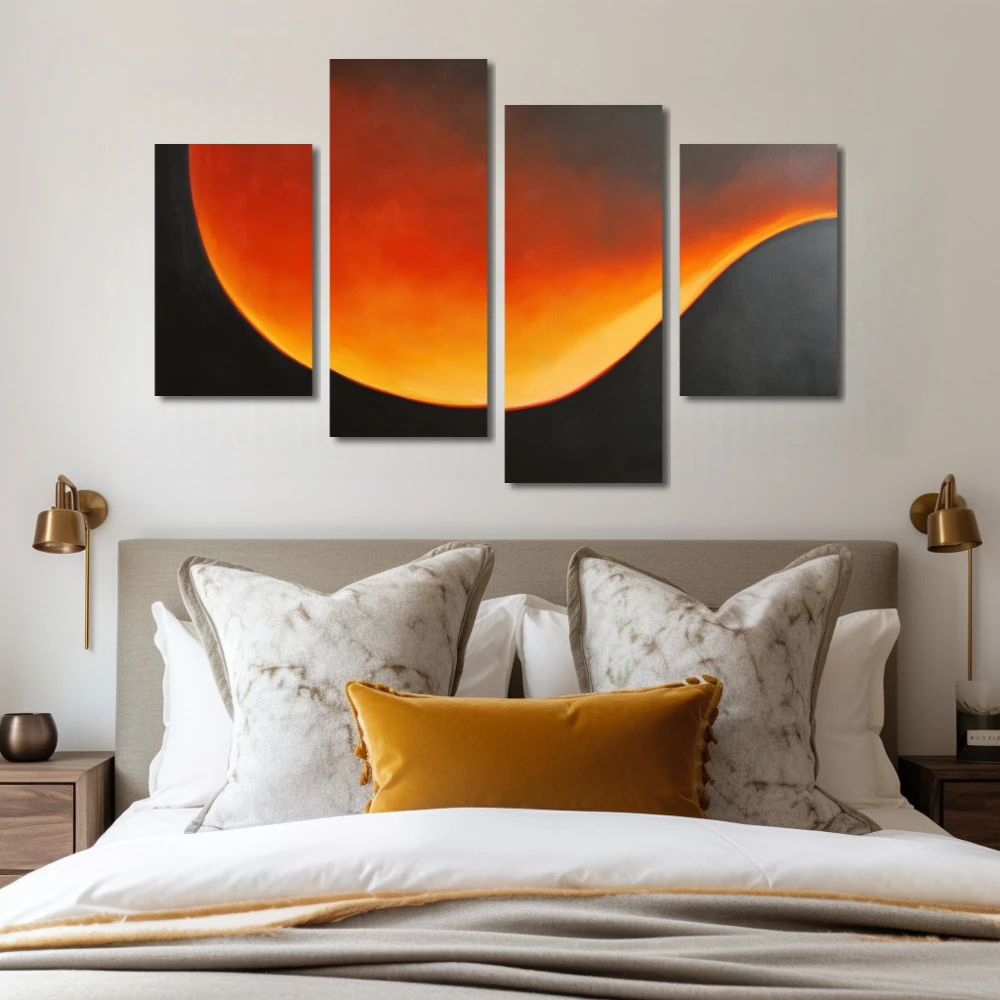 Wall Art titled: Twilight Ether in a Horizontal format with: Yellow, Orange, Black, and Red Colors; Decoration the Bedroom wall