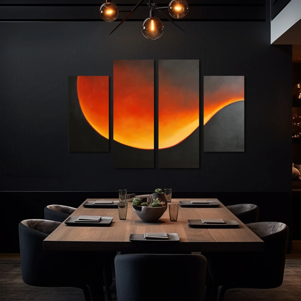 Wall Art titled: Twilight Ether in a Horizontal format with: Yellow, Orange, Black, and Red Colors; Decoration the Black Walls wall