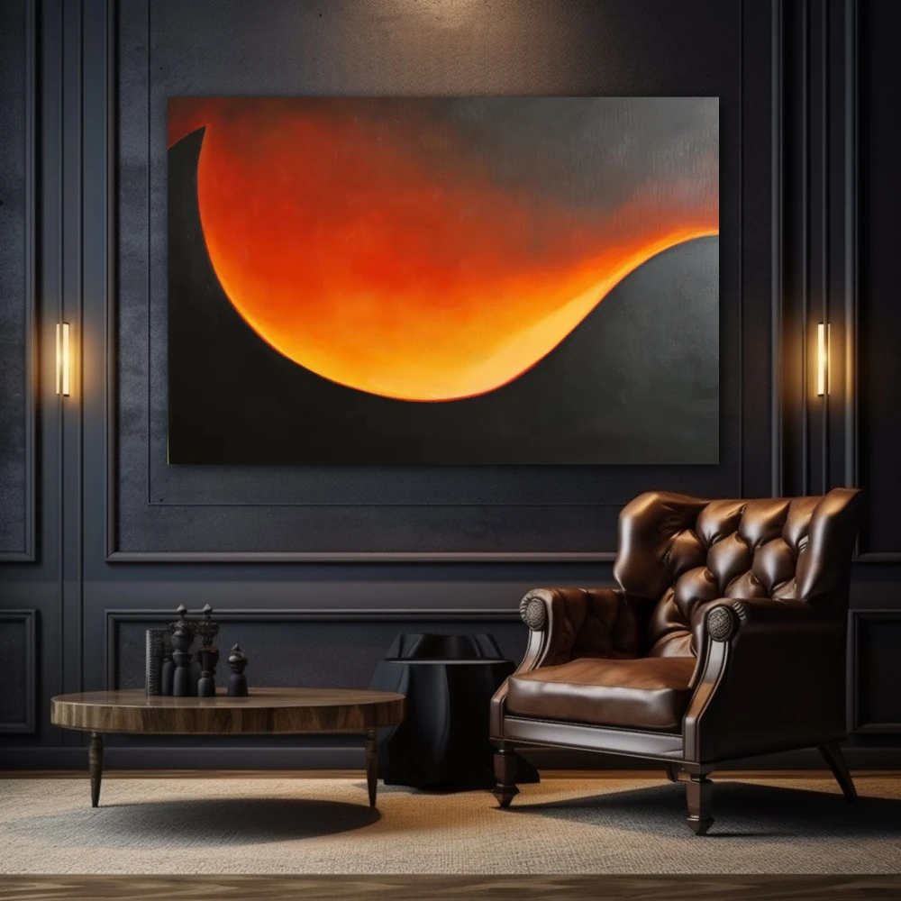 Wall Art titled: Twilight Ether in a Horizontal format with: Yellow, Orange, Black, and Red Colors; Decoration the Living Room wall