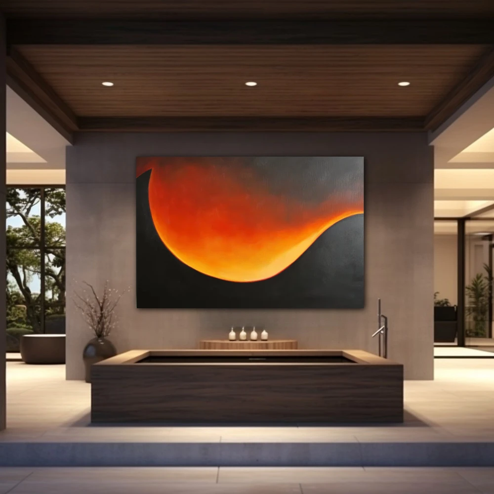 Wall Art titled: Twilight Ether in a Horizontal format with: Yellow, Orange, Black, and Red Colors; Decoration the Wellbeing wall