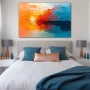 Wall Art titled: Song of the Dawn in a Horizontal format with: Sky blue, and Orange Colors; Decoration the Bedroom wall