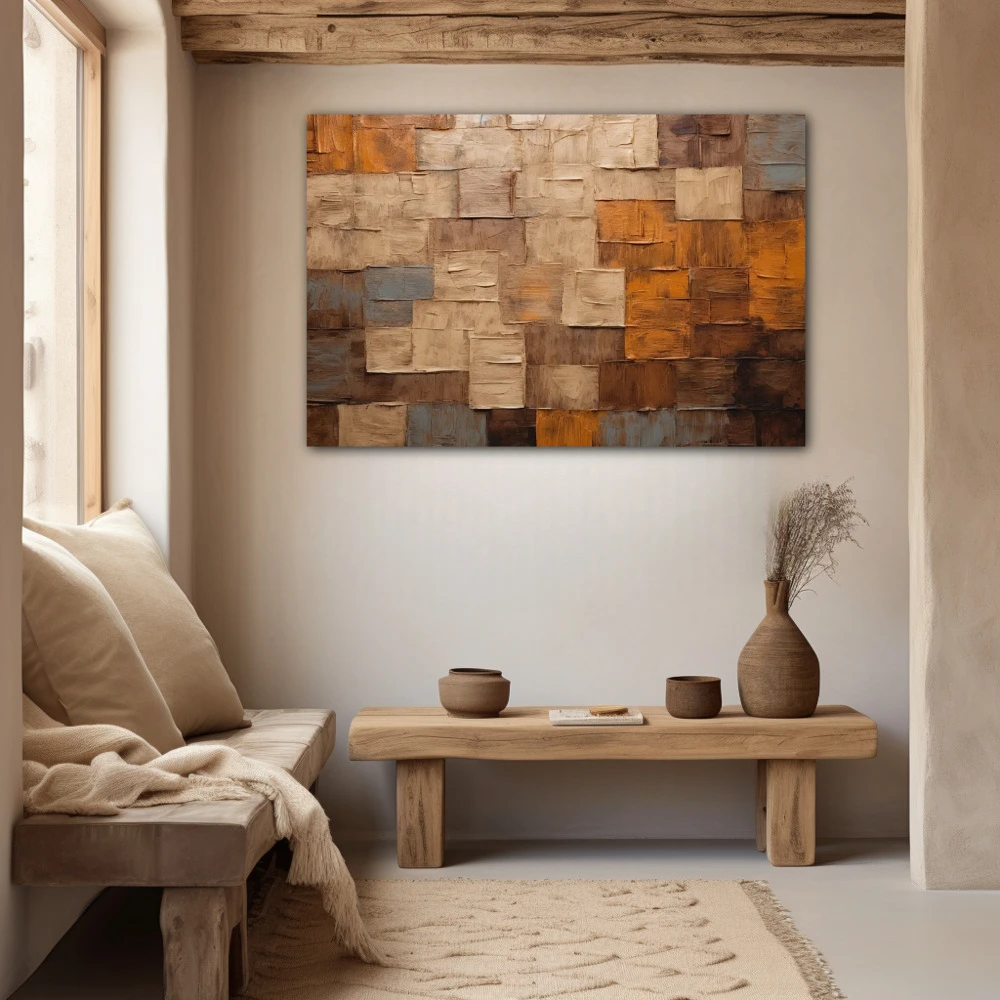 Wall Art titled: Sensus Abstractus in a Horizontal format with: Brown, and Beige Colors; Decoration the Beige Wall wall