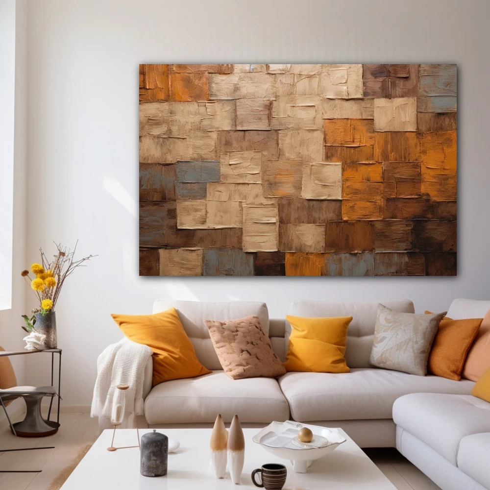 Wall Art titled: Sensus Abstractus in a Horizontal format with: Brown, and Beige Colors; Decoration the White Wall wall