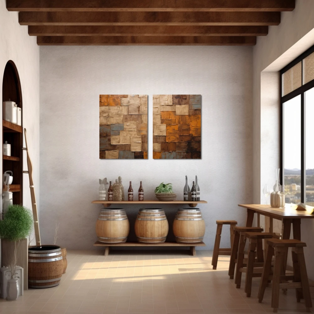 Wall Art titled: Sensus Abstractus in a Horizontal format with: Brown, and Beige Colors; Decoration the Winery wall