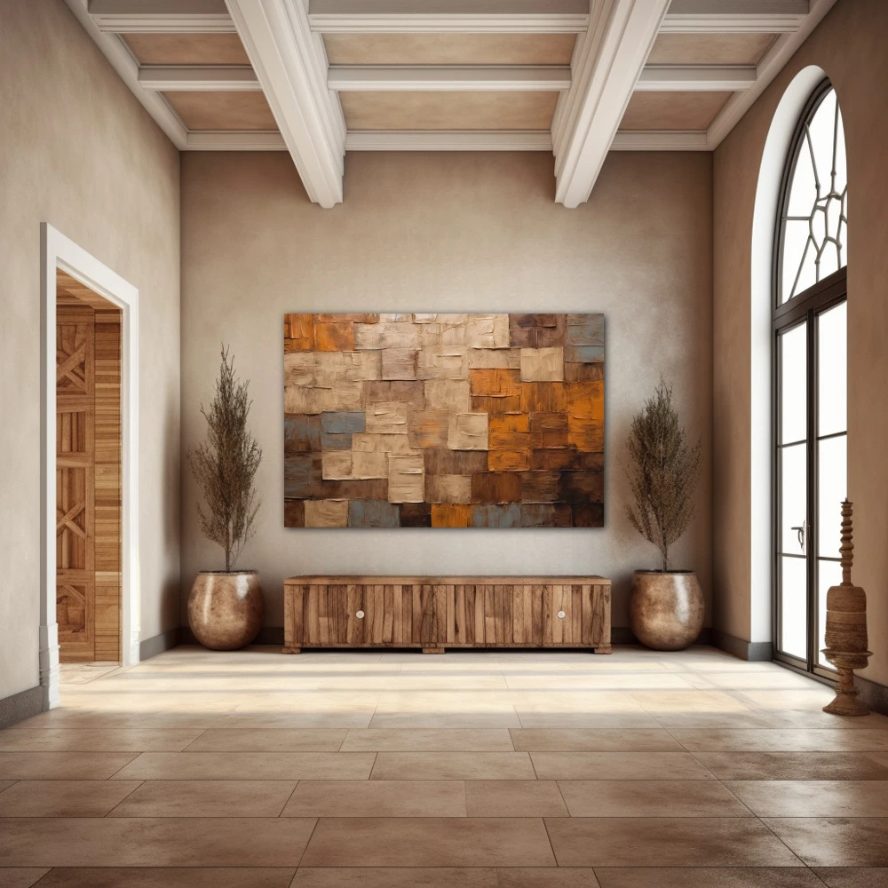 Wall Art titled: Sensus Abstractus in a Horizontal format with: Brown, and Beige Colors; Decoration the Entryway wall