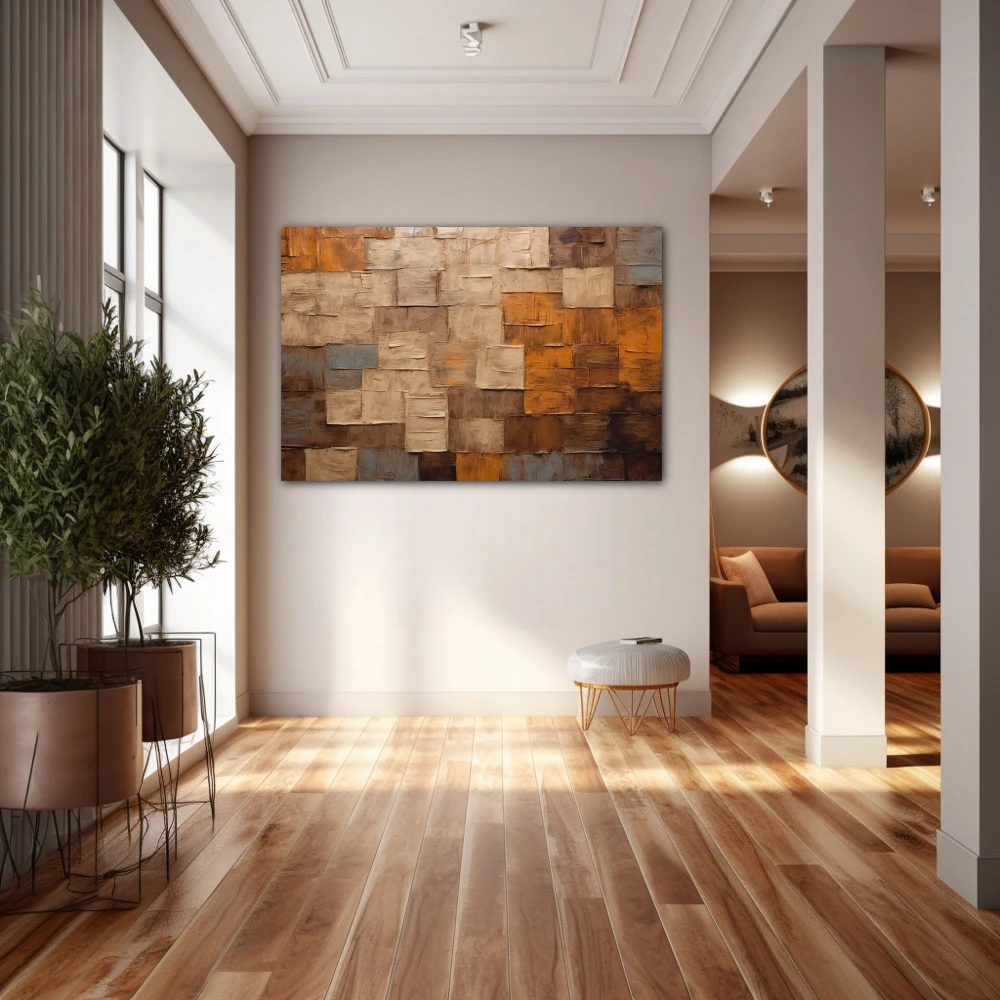 Wall Art titled: Sensus Abstractus in a Horizontal format with: Brown, and Beige Colors; Decoration the Hallway wall