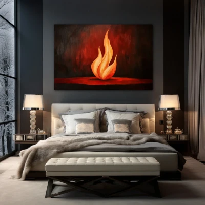 Wall Art titled: The Primordial Fire in a  format with: Yellow, and Red Colors; Decoration the Bedroom wall