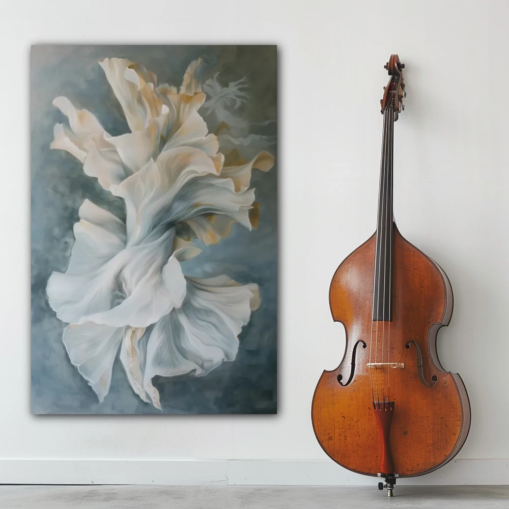 Wall Art titled: Dance of Ephemeral Emotions in a Vertical format with: white, Grey, and Monochromatic Colors; Decoration the White Wall wall