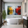 Wall Art titled: Echoes of Nature in a Horizontal format with: Blue, Red, and Green Colors; Decoration the Bathroom wall