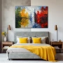 Wall Art titled: Echoes of Nature in a Horizontal format with: Blue, Red, and Green Colors; Decoration the Bedroom wall