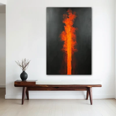 Wall Art titled: Apex of Passion in a Vertical format with: Orange, Black, and Red Colors; Decoration the White Wall wall