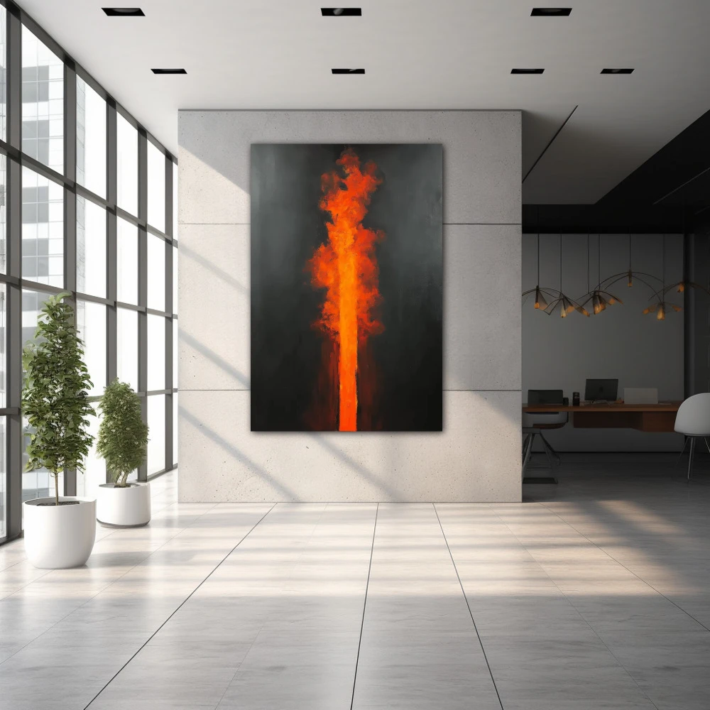 Wall Art titled: Apex of Passion in a Vertical format with: Orange, Black, and Red Colors; Decoration the  wall