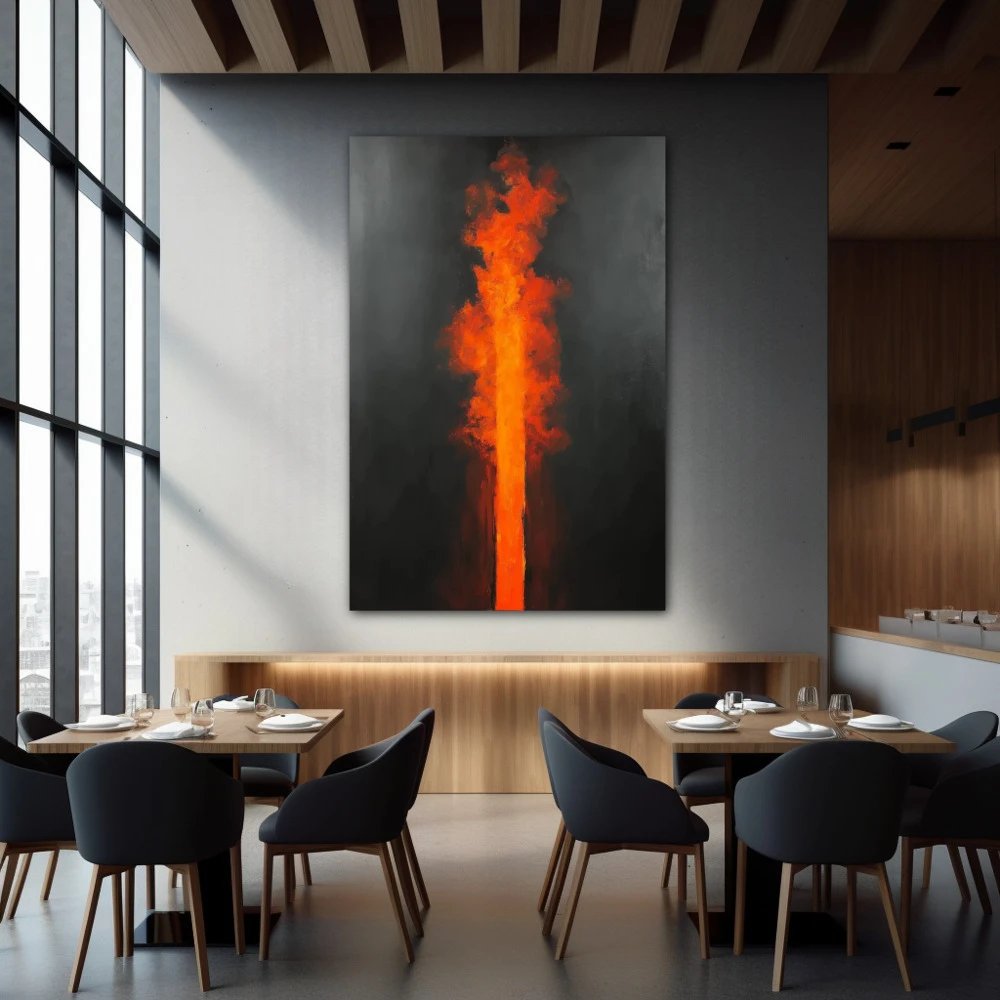 Wall Art titled: Apex of Passion in a Vertical format with: Orange, Black, and Red Colors; Decoration the Restaurant wall