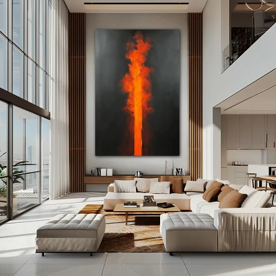 Wall Art titled: Apex of Passion in a Vertical format with: Orange, Black, and Red Colors; Decoration the Living Room wall