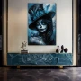 Wall Art titled: The Charm of Mystery in a Vertical format with: Blue, and Monochromatic Colors; Decoration the Sideboard wall