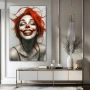 Wall Art titled: Unrestricted Happiness in a Vertical format with: white, Grey, and Red Colors; Decoration the Sideboard wall