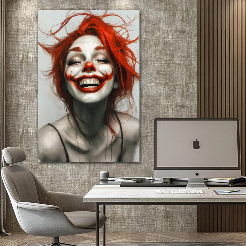 Wall Art titled: Unrestricted Happiness in a Vertical format with: white, Grey, and Red Colors; Decoration the Office wall