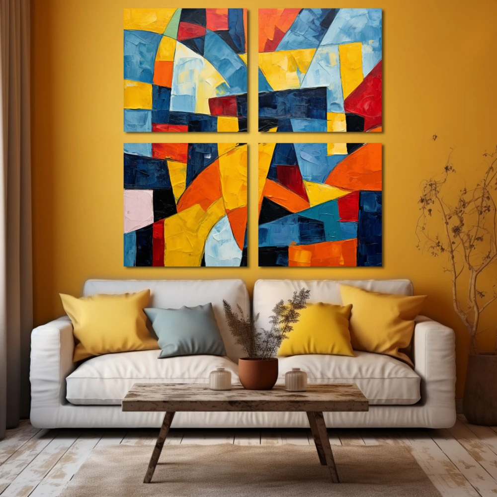 Wall Art titled: Res Imaginariae in a Square format with: Yellow, Blue, and Vivid Colors; Decoration the Yellow Walls wall