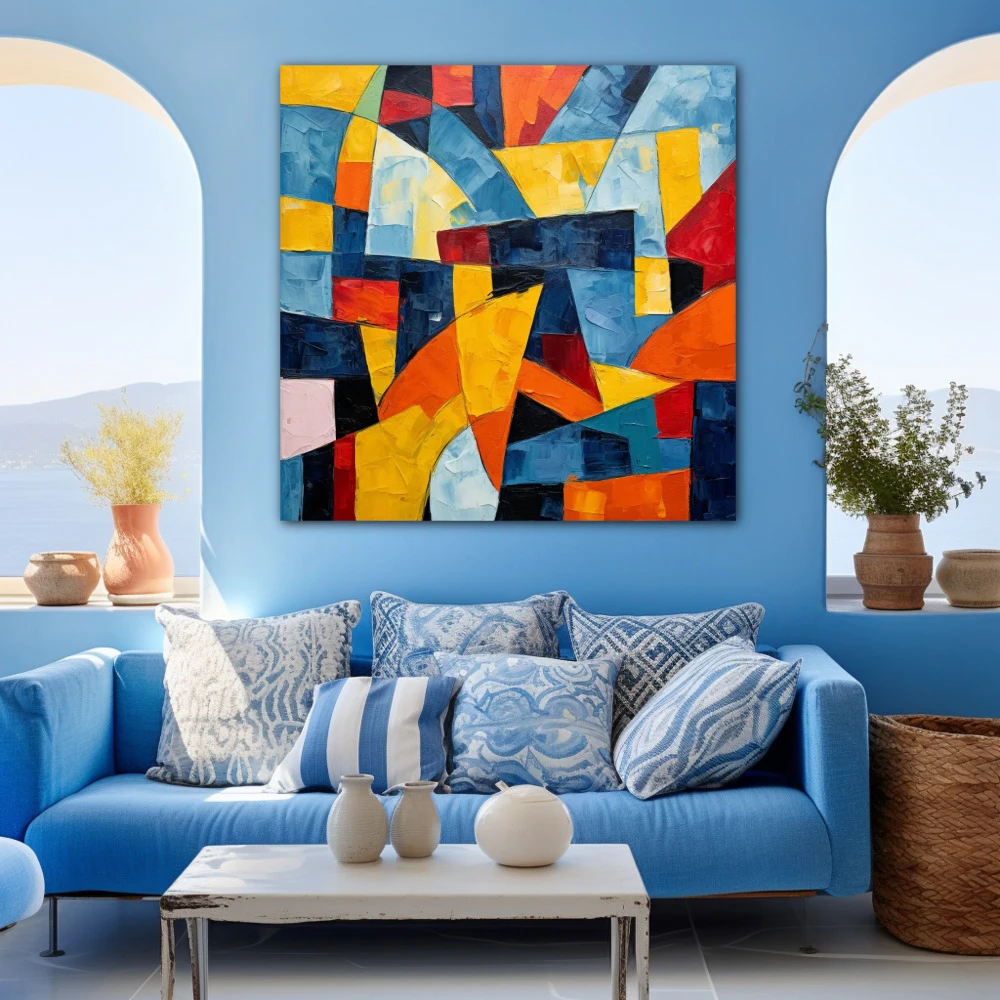 Wall Art titled: Res Imaginariae in a Square format with: Yellow, Blue, and Vivid Colors; Decoration the Blue Wall wall