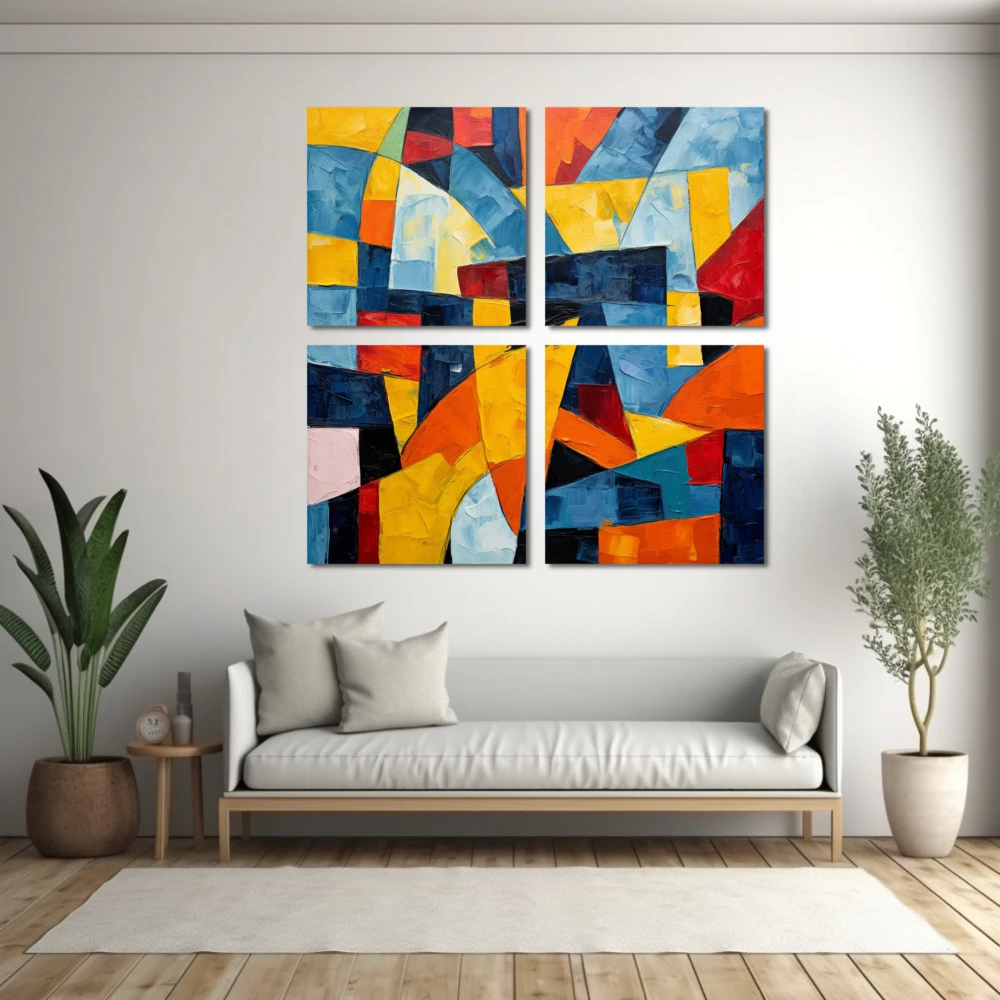 Wall Art titled: Res Imaginariae in a Square format with: Yellow, Blue, and Vivid Colors; Decoration the White Wall wall