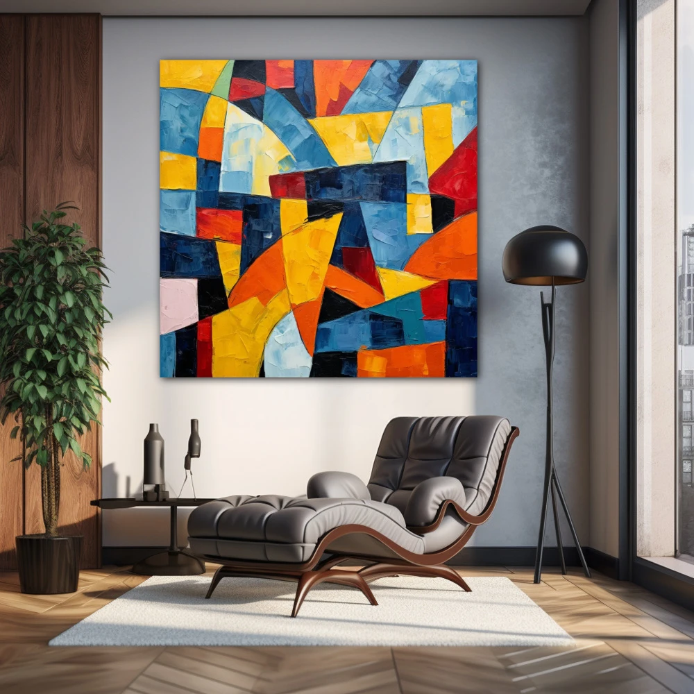 Wall Art titled: Res Imaginariae in a Square format with: Yellow, Blue, and Vivid Colors; Decoration the Living Room wall