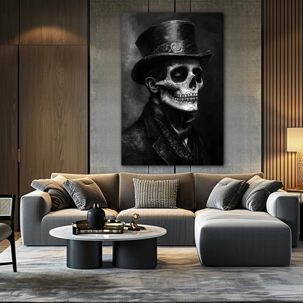 Wall Art titled: Knight of the Infinite in a Vertical format with: and Black and White Colors; Decoration the Above Couch wall