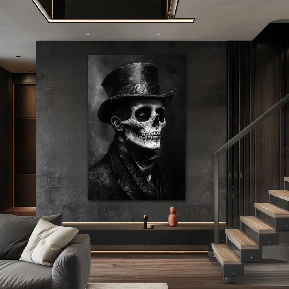 Wall Art titled: Knight of the Infinite in a Vertical format with: and Black and White Colors; Decoration the Staircase wall