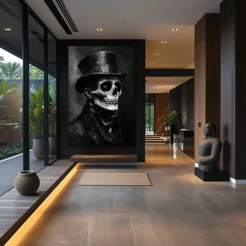 Wall Art titled: Knight of the Infinite in a Vertical format with: and Black and White Colors; Decoration the Hallway wall