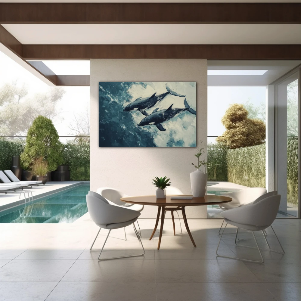 Wall Art titled: Symphony of Freedom in a Horizontal format with: Blue, and white Colors; Decoration the Outdoor wall