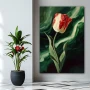 Wall Art titled: Crimson Mystery in a Vertical format with: Red, Green, and Vivid Colors; Decoration the Bathroom wall