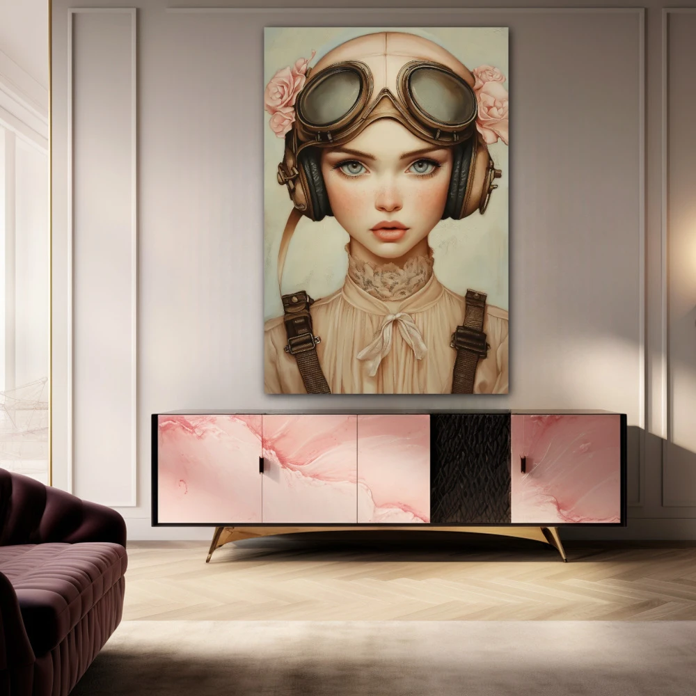 Wall Art titled: Whispers of the Sky in a Vertical format with: Pink, Beige, and Pastel Colors; Decoration the Sideboard wall