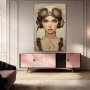 Wall Art titled: Whispers of the Sky in a Vertical format with: Pink, Beige, and Pastel Colors; Decoration the Sideboard wall