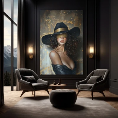 Wall Art titled: Mystery and Glamour in a  format with: and Golden Colors; Decoration the Black Walls wall