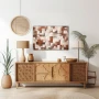 Wall Art titled: Pulchritudo in Abstractione in a Horizontal format with: white, and Brown Colors; Decoration the Sideboard wall