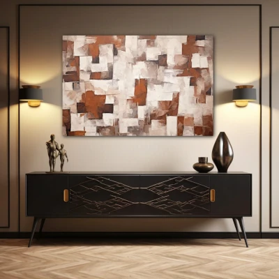 Wall Art titled: Pulchritudo in Abstractione in a  format with: white, and Brown Colors; Decoration the Sideboard wall