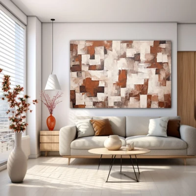 Wall Art titled: Pulchritudo in Abstractione in a Horizontal format with: white, and Brown Colors; Decoration the White Wall wall