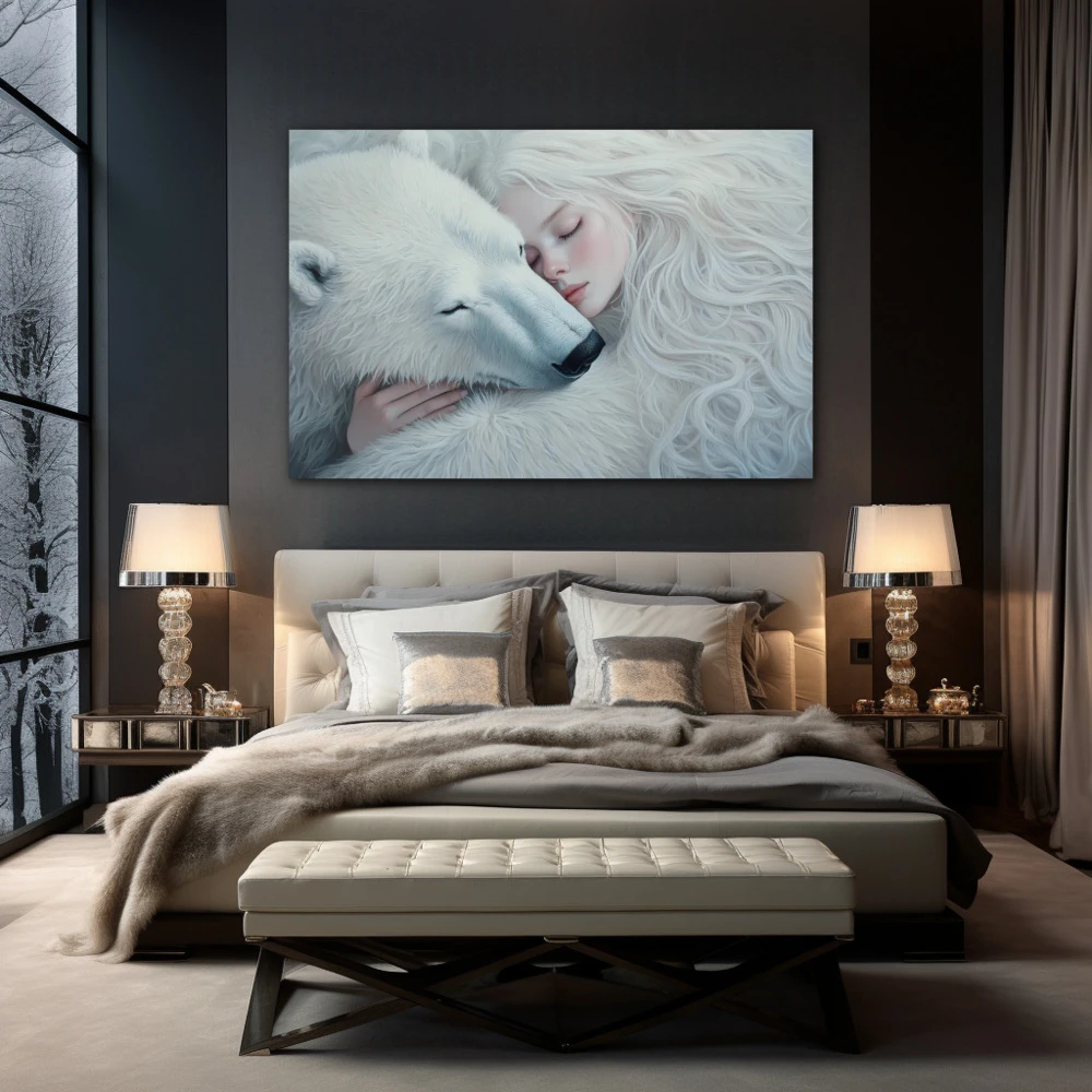 Wall Art titled: Winter's Breath in a Horizontal format with: white, and Grey Colors; Decoration the Bedroom wall