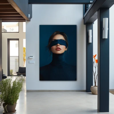 Wall Art titled: Behind the Silence in a  format with: Blue, and Navy Blue Colors; Decoration the Entryway wall