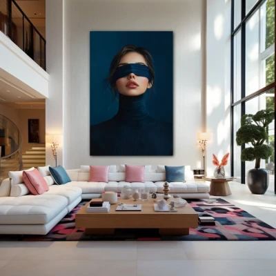 Wall Art titled: Behind the Silence in a Vertical format with: Blue, and Navy Blue Colors; Decoration the Living Room wall