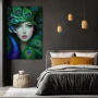 Wall Art titled: Feathered Dream in a Vertical format with: Blue, and Green Colors; Decoration the Bedroom wall