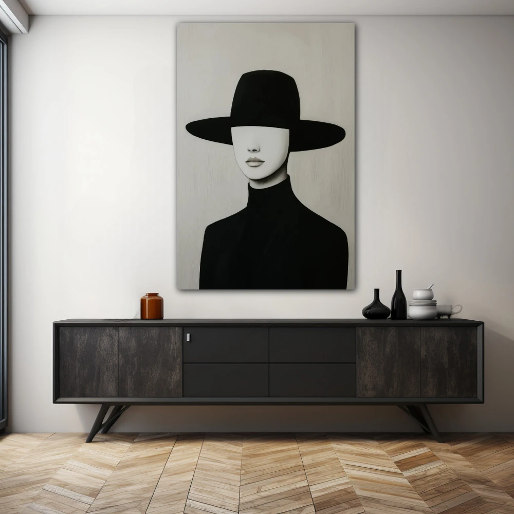 Wall Art titled: The Echo of Emptiness in a Vertical format with: Grey, Black and White, and Monochromatic Colors; Decoration the Sideboard wall