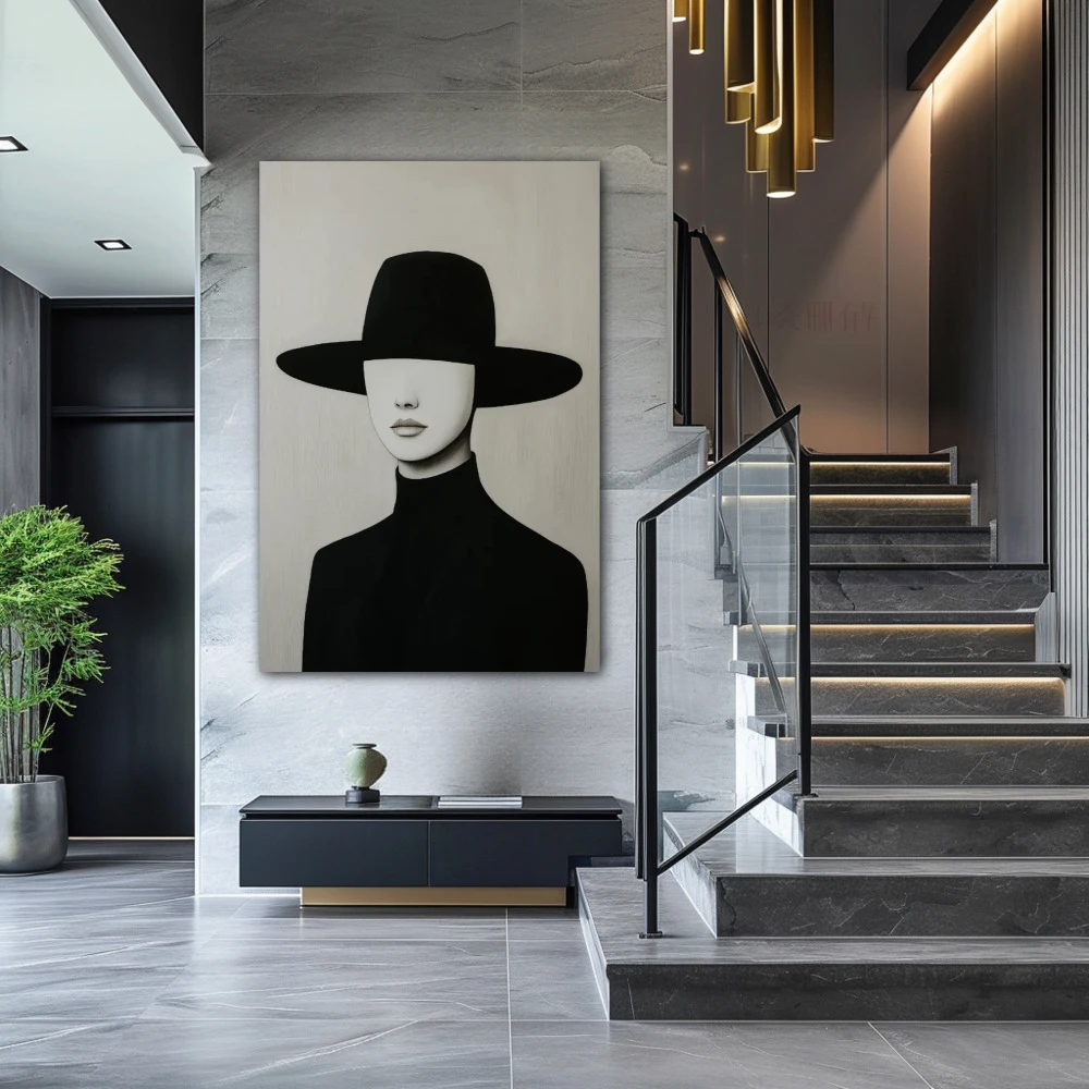 Wall Art titled: The Echo of Emptiness in a Vertical format with: Grey, Black and White, and Monochromatic Colors; Decoration the Staircase wall