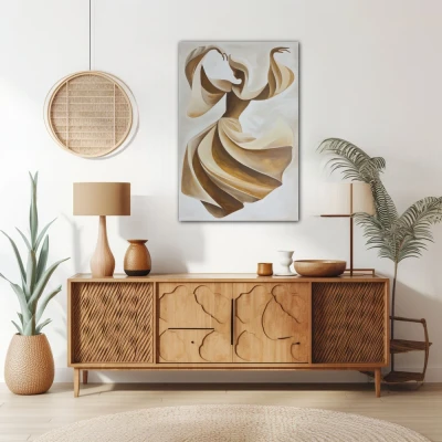 Wall Art titled: Dance of the Soul in a  format with: Brown, and Beige Colors; Decoration the Sideboard wall