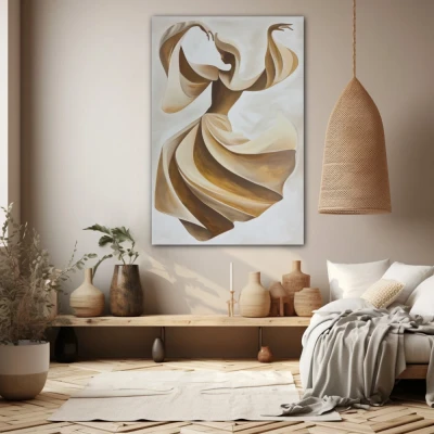 Wall Art titled: Dance of the Soul in a  format with: Brown, and Beige Colors; Decoration the Beige Wall wall