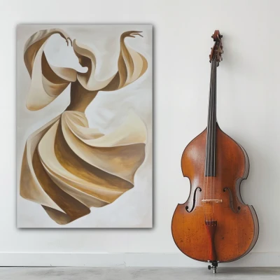 Wall Art titled: Dance of the Soul in a Vertical format with: Brown, and Beige Colors; Decoration the White Wall wall