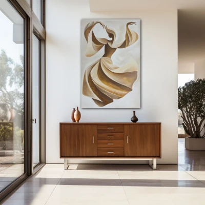 Wall Art titled: Dance of the Soul in a  format with: Brown, and Beige Colors; Decoration the Entryway wall