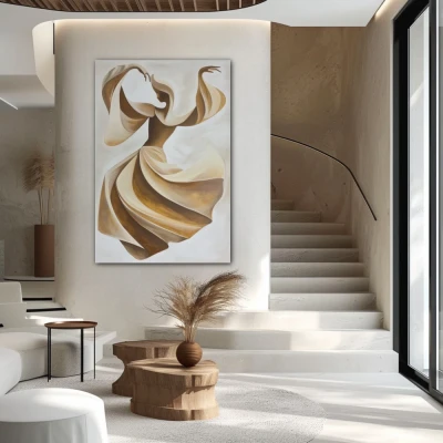 Wall Art titled: Dance of the Soul in a  format with: Brown, and Beige Colors; Decoration the Staircase wall