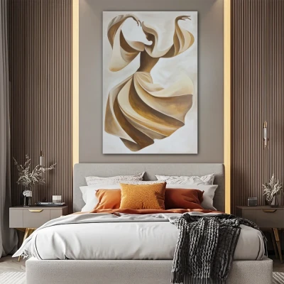 Wall Art titled: Dance of the Soul in a Vertical format with: Brown, and Beige Colors; Decoration the Bedroom wall