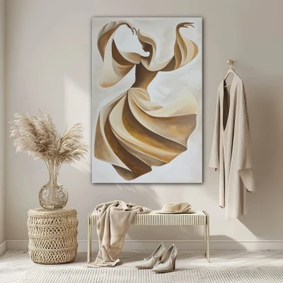 Wall Art titled: Dance of the Soul in a Vertical format with: Brown, and Beige Colors; Decoration the Dressing Room wall